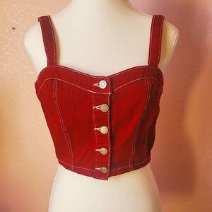 Forever 21 Burgundy Buttoned Crop Top